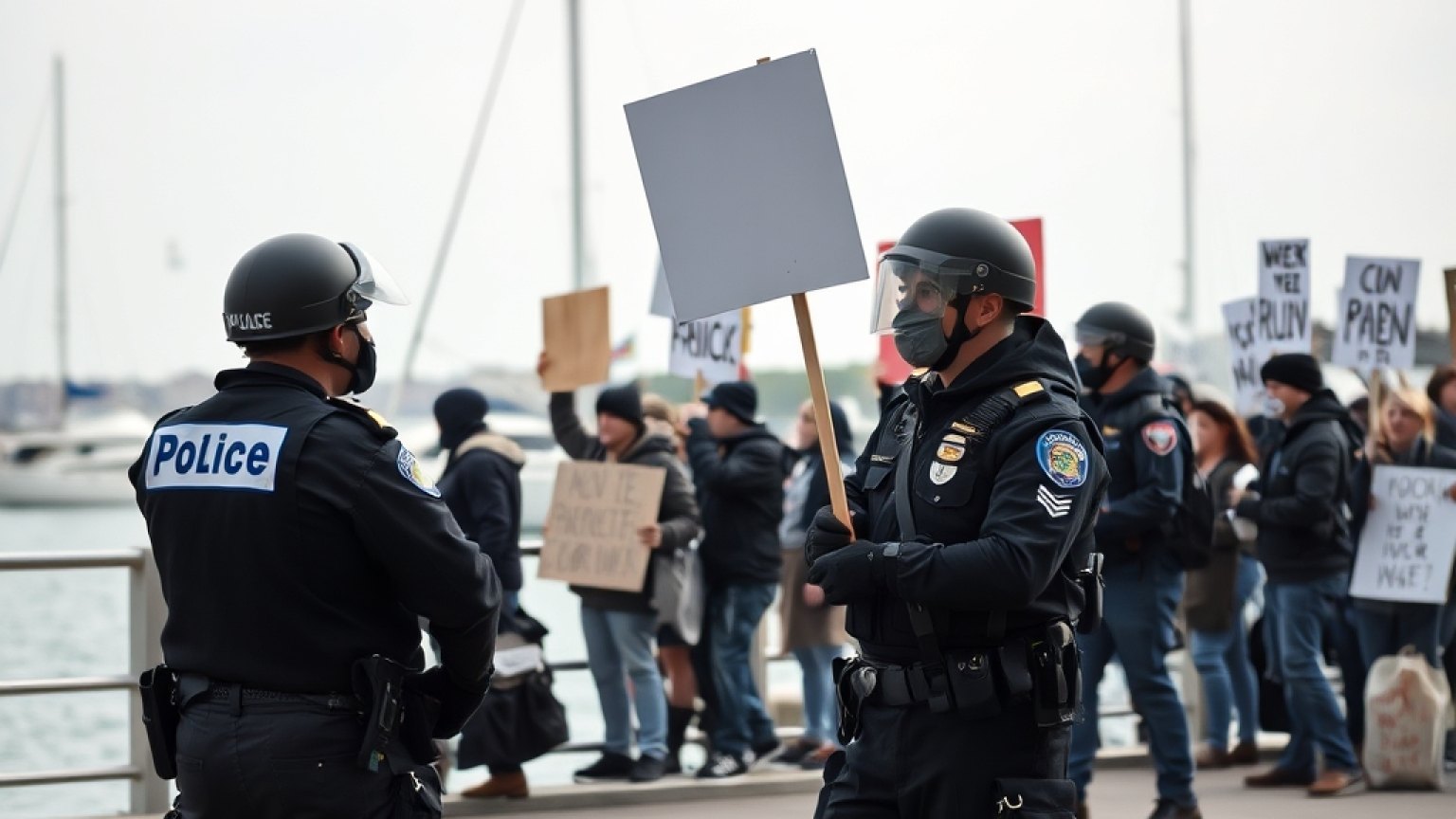 Policjant popycha hiszpańskiego dziennikarza do wody podczas protestu w Haga